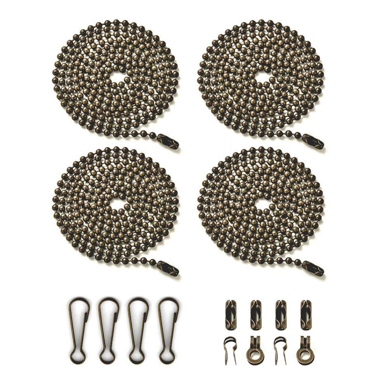 Wayilea Ceiling Fan Pulls Chain, 4 Pack Fan Extension Chain 90cm long, 4 PCS Hooks 8 PCS Connectors for Light/Lamp Extender Replacement (3.2mm Beaded Oil Rubbed Bronze Chain) - Image 1